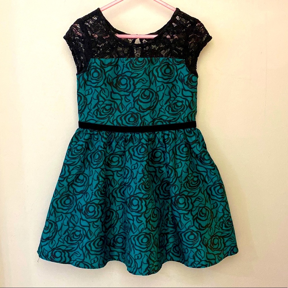 Dressed Up by Gymboree | Green and Black Floral Lace Party Dress